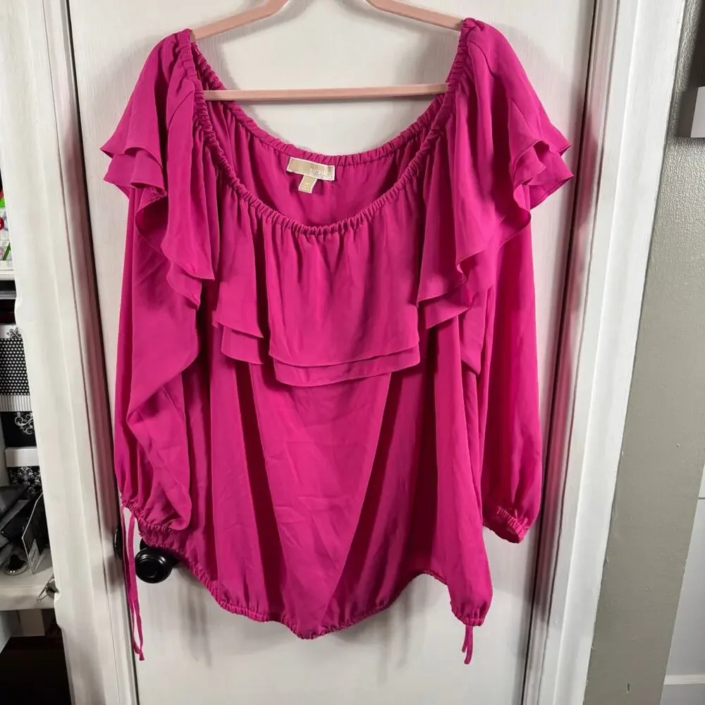 MICHAEL Michael Kors Pink Ruffle Off Shoulder Blouse Plus 3X NWOT